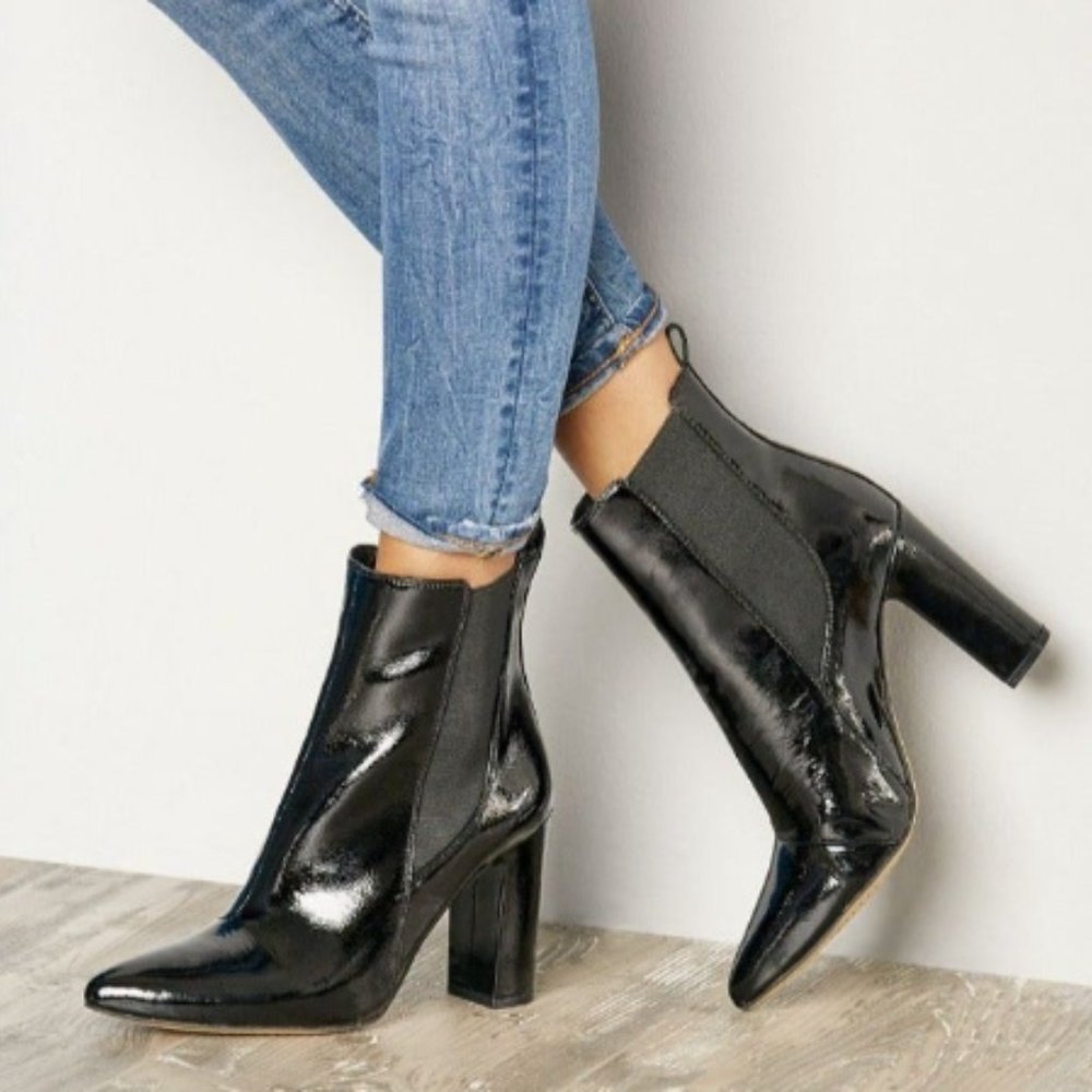 Vince Camuto Women's Black Carbone Britsy Patent Leather Booties